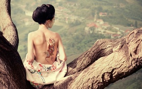 model, tattoo, girl outdoors, Asian, girl