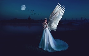 fantasy art, night, angel, girl
