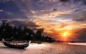 boat, sunset, nature, beach