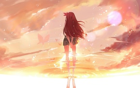 water, Kisaragi KanColle, anime girls, anime, redhead, reflection