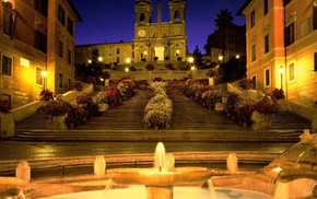 fountain, Rome, Italy, lights, evening, stairs