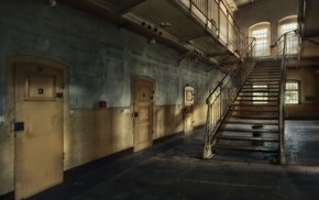 abandoned, window, silent, prison, hallway, door