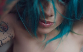 portrait, blue hair, piercing, face, girl