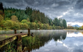 lake, landscape, trees