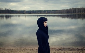 face, girl, lake