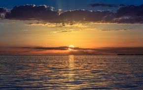 clouds, landscape, sunset, sea