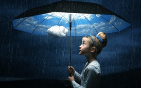 fantasy art, umbrella, rain, artwork, clouds
