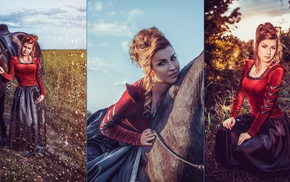 girl outdoors, girl, collage, horse