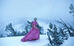 snow, fantasy art, winter, girl outdoors