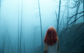 nature, mist, redhead, girl, forest, girl outdoors