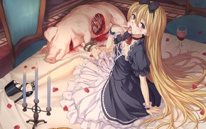 blonde, original characters, anime girls, pigs, anime, blood