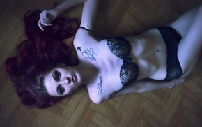 tattoo, lingerie, model, girl, on the floor