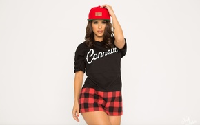 girl, model, white background, baseball caps, T, shirt