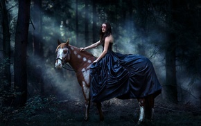 model, girl, forest, horse