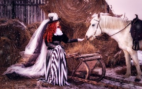 girl, model, horse