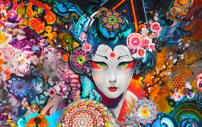 colorful, digital art, geisha