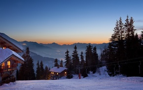 nature, photography, ski lifts, dusk, house, trees