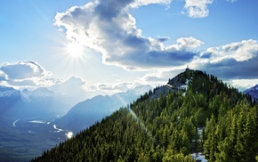 mountains, forest, clouds, trees, landscape, nature