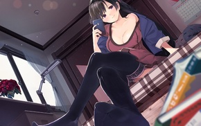 cleavage, bedroom, anime girls, original characters, anime, thigh