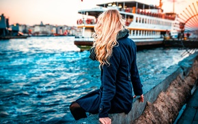 girl outdoors, blonde, river, model, Istanbul, girl