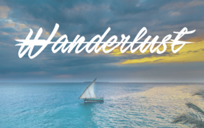 yacht, ship, text, landscape, clouds, sunset