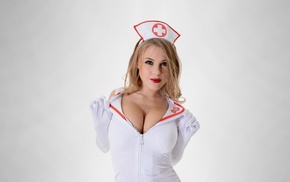 big boobs, Viola Bailey, blonde, simple background, nurse outfit, model