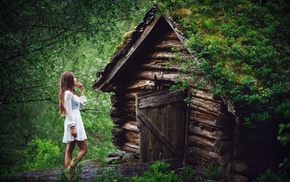 girl, girl outdoors, hut, model