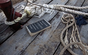 wood, ropes, pier, anchors, book cover, sea