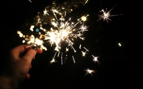 hands, New Year, night, lights, sparkles