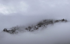 mountains, snow, mist, clouds, Montana