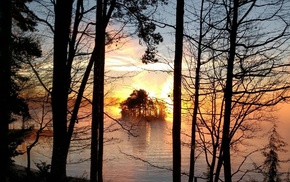 Lake Keowee, sunset, trees, South Carolina, island