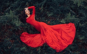 model, girl outdoors, red dress, dress, girl