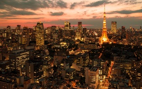 photography, dusk, Tokyo, cityscape, lights, skyscraper