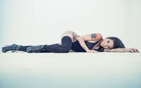 girl, tattoo, model, on the floor