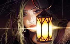 face, painting, lantern, girl