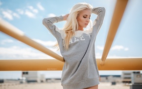 model, Alexsandra Shevchenko, blonde, portrait, arms up, girl