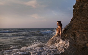 model, fantasy art, sea, girl outdoors
