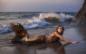 fantasy art, mermaids, girl, sea, girl outdoors, model
