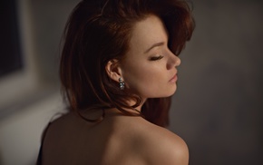 face, simple background, girl, redhead, Eugene Nadein, model
