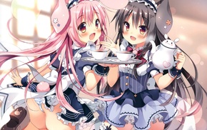 nekomimi, original characters, bunny ears, maid outfit, anime girls, animal ears