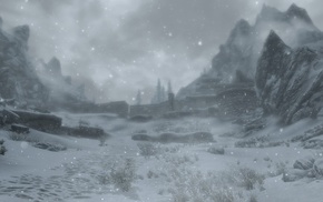 mountains, fort, landscape, The Elder Scrolls V Skyrim, snow, winter