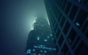 mist, night, urban, building, photography, architecture