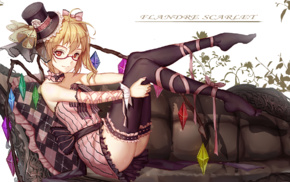 minidress, dress, Touhou, couch, skirt, red eyes