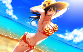 beach, original characters, boobs, anime girls, bikini, anime