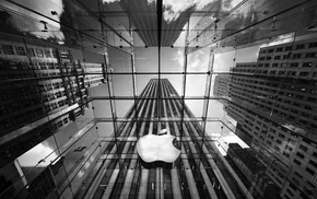 building, Apple Inc., New York City, monochrome
