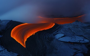 lava, smoke, long exposure, volcano, nature, landscape