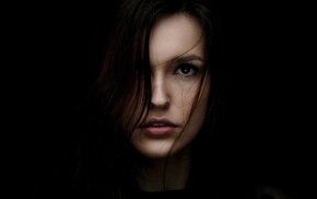 girl, black background, closeup