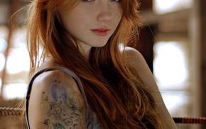 girl, Olesya Kharitonova, tattoo, redhead, model