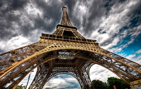 clouds, Eiffel Tower, steel, Disneyland, France, nature