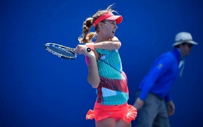 open mouth, tennis, Anna Kalinskaya, tennis rackets, pigtails, girl